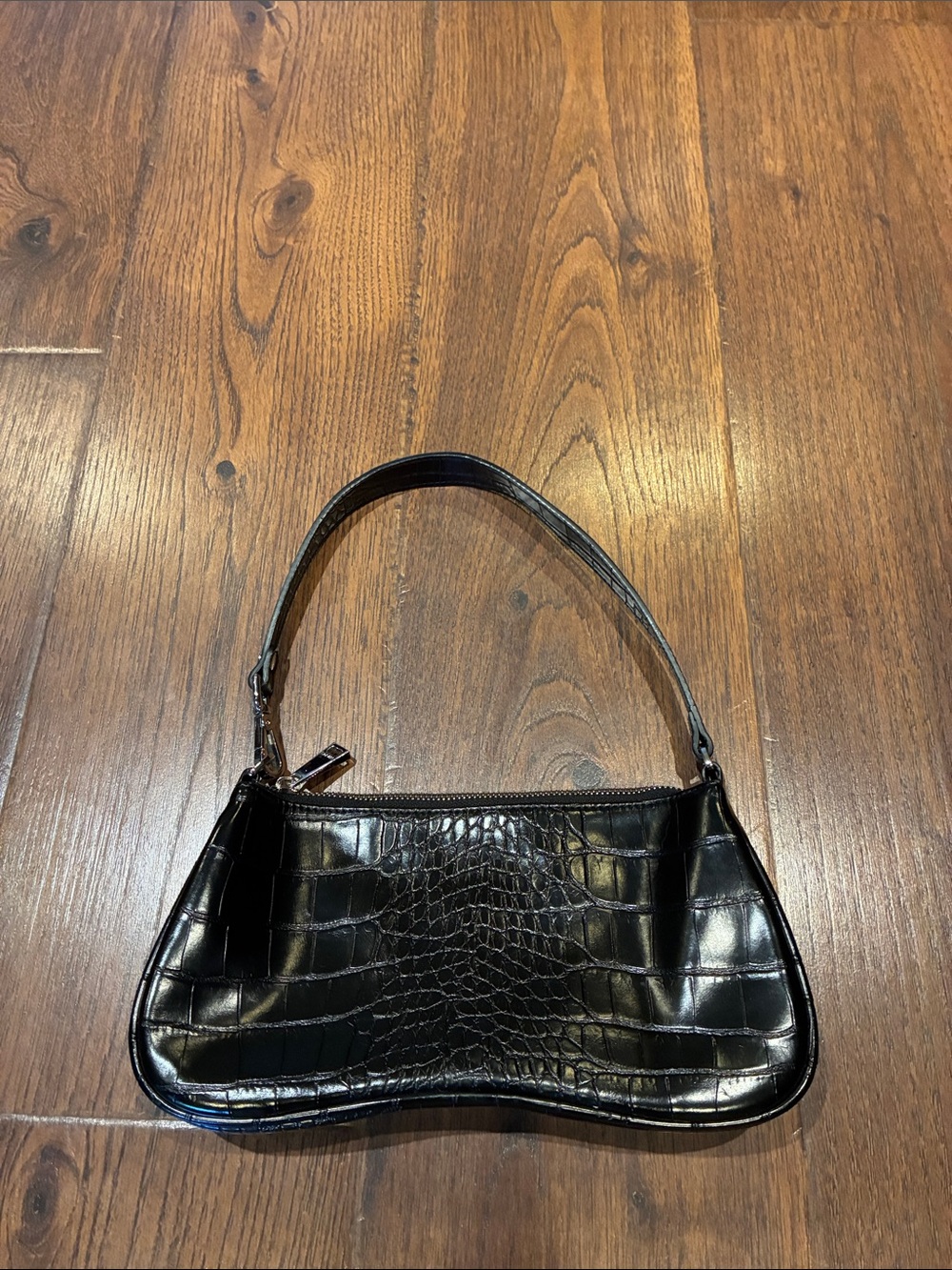 JW PEI Black Croc-Embossed Mini Shoulder Bag